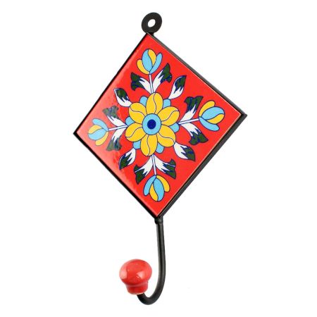 Sunflower Ceramic Tile Hook in Red